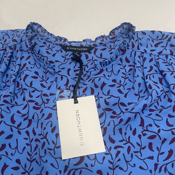 NWT 41 Hawthorn Tiffany Blue Top Blouse Tulip Sleeve Size Medium New - Picture 2 of 5